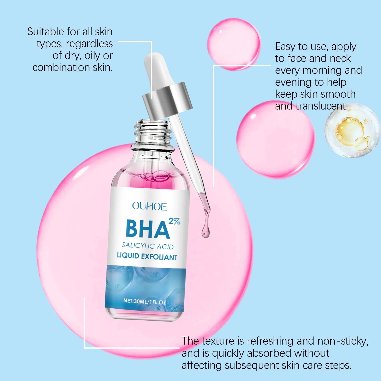 BHA Face Serum Exfoliating Whitening Soft Dead Skin Remove Dullness Repairing Oil Control Exfoliation Brightening Facial Serum Halalzen