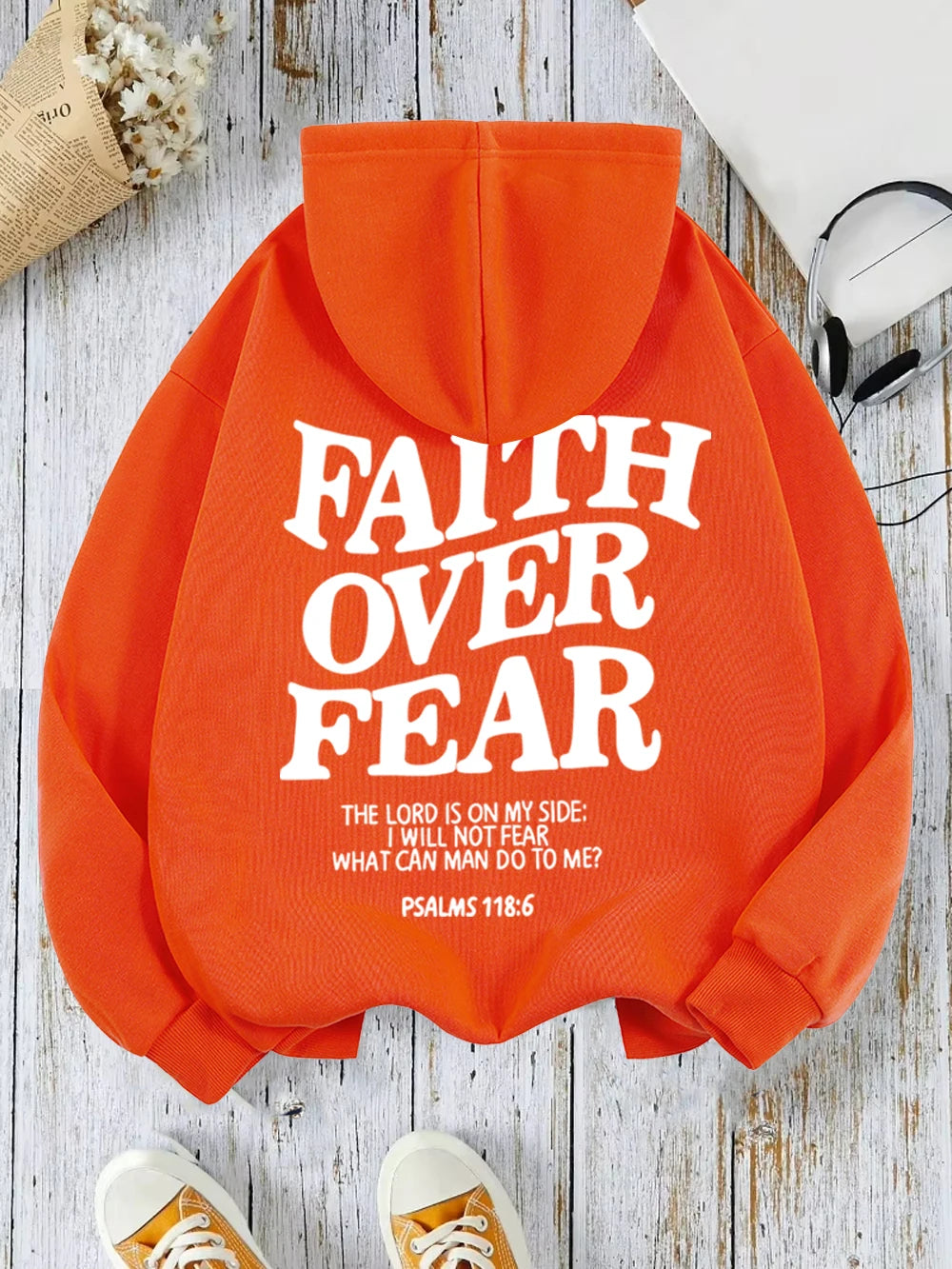 Casual Women's Hoodies Faith Over Fear Letter Printing Sweatshirts Fleece Warm Comfortable Pocket Pullovers Autumn Streetwear