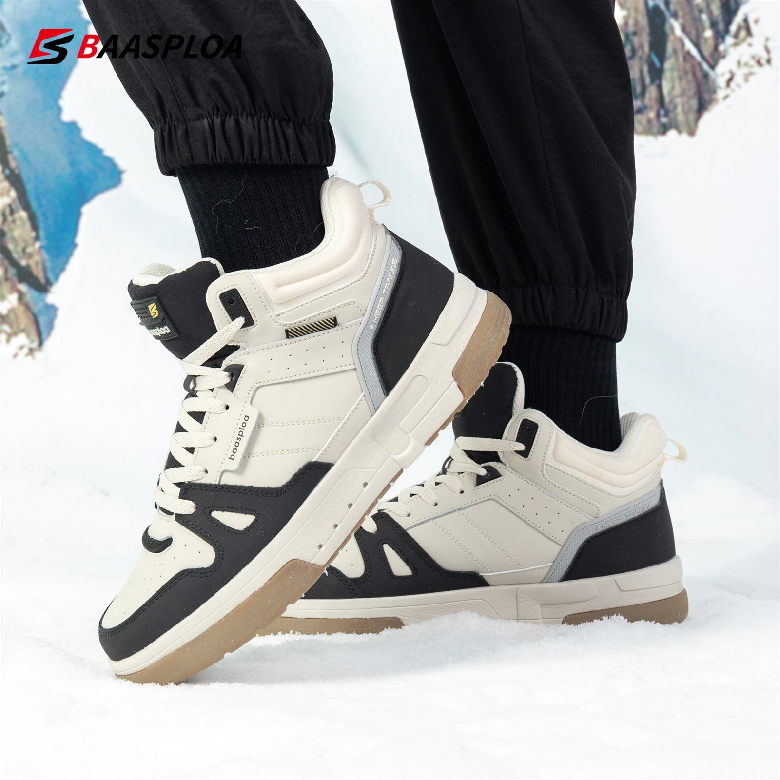 Baasploa Men Winter Sneakers Casual Skateboard Shoes for Men Comfort Plush Warm Cotton Shoes Non-Slip Outdoor Male Sneakers