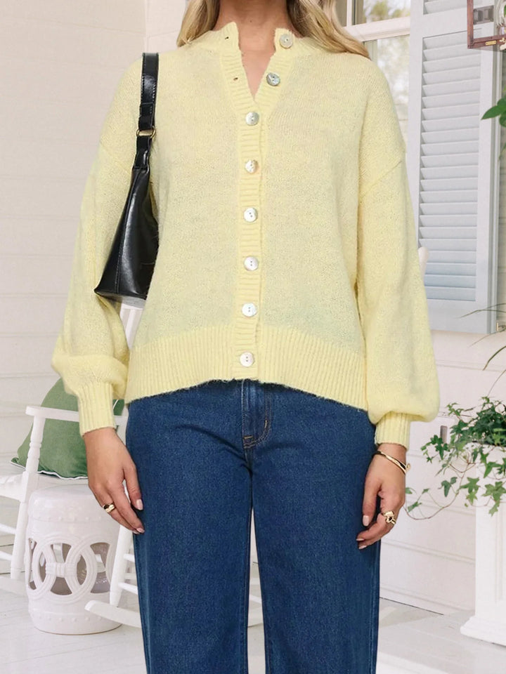 Stylish Women s V-Neck Button Up Knit Cardigan Sweater with Long Sleeves and Loose Fit - Solid Color Fashion Trend