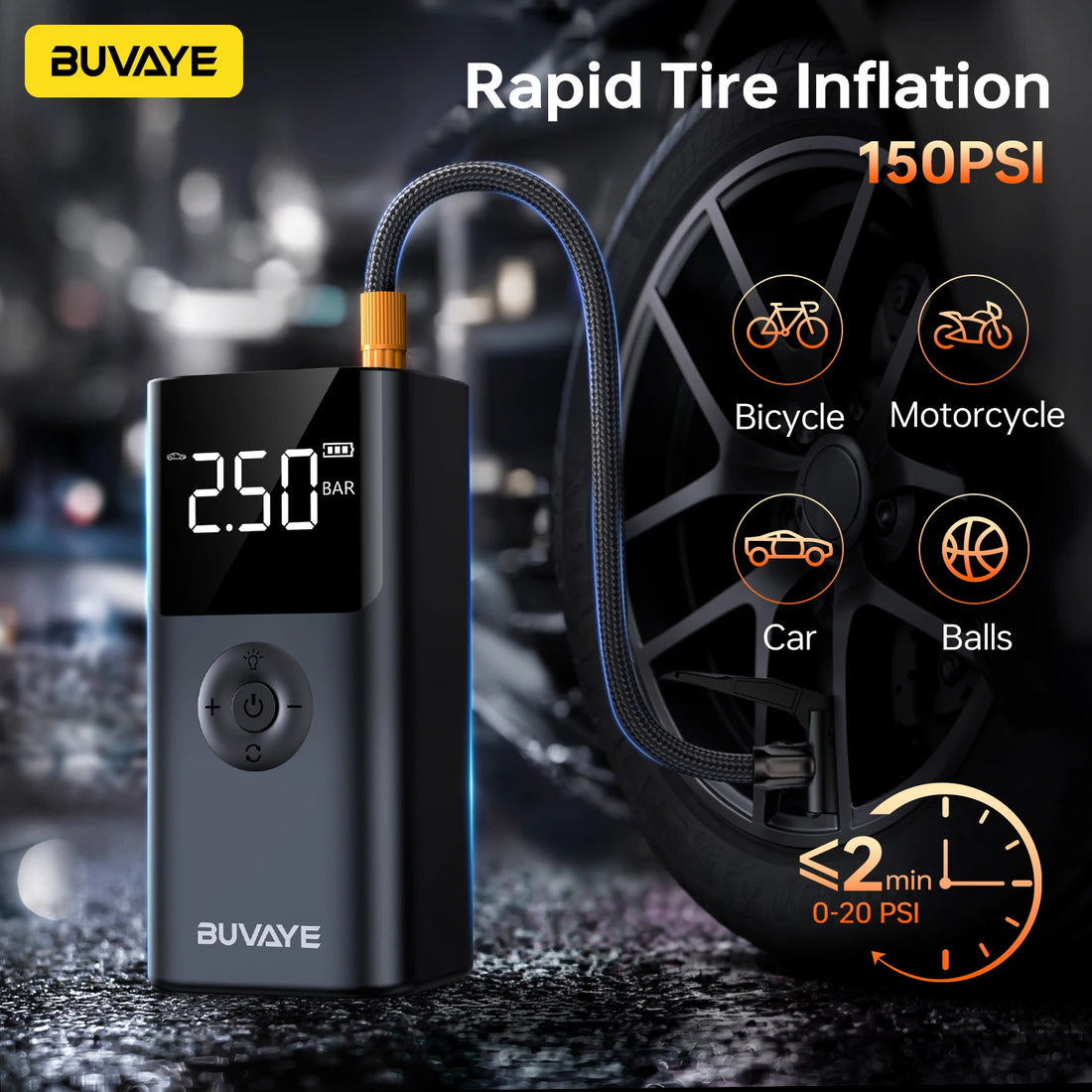 BUVAYE 4 In 1 2500A Portable Jump Starter Power Bank 150PSI Air Pump Booster Car Battery 12V Car Battery Starter Powerbank