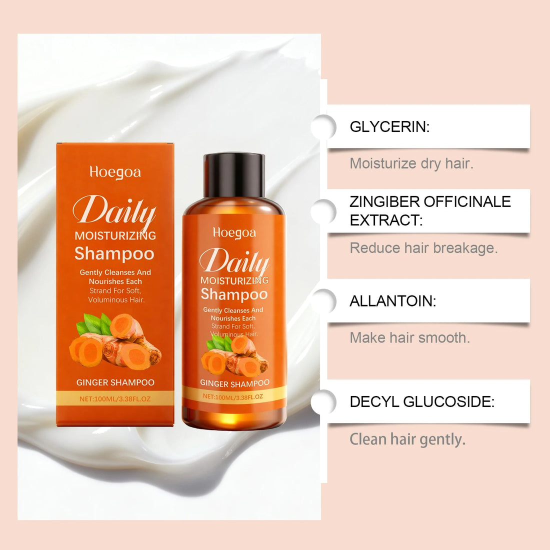 Ginger Care Shampoo - Cleanses scalp and hair, with herbal ingredients for smooth, voluminous, and moisturizing hair Halalzen