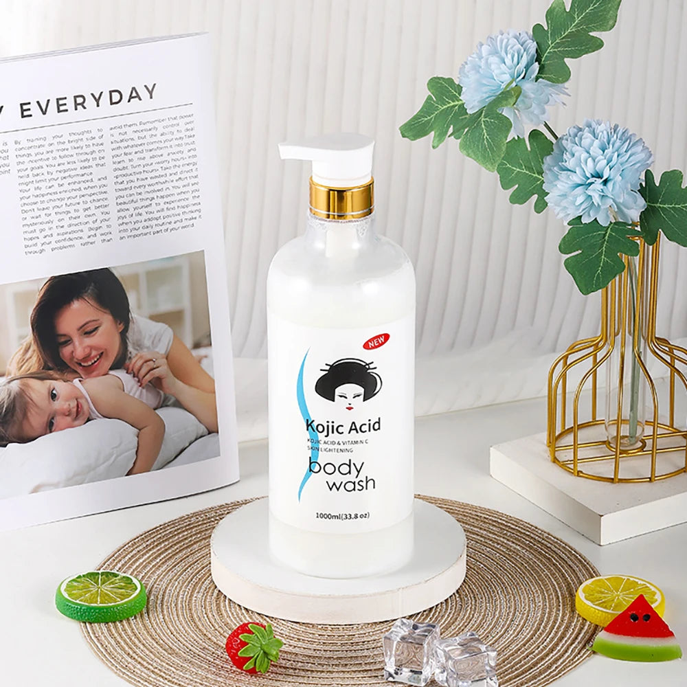 1000ml Kojic Acid Shower Gel Deep Cleansing Brighten Skin Body Wash Skin Whitening Exfoliator Body Care Moisturizing Skincare