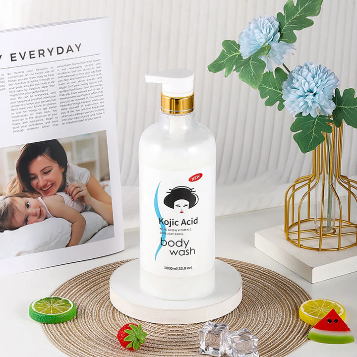 1000ml Kojic Acid Shower Gel Deep Cleansing Brighten Skin Body Wash Skin Whitening Exfoliator Body Care Moisturizing Skincare