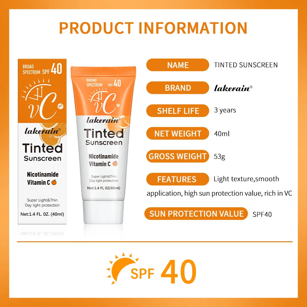 SPF40 Tinted Moisturizing VC Sunscreen Skin Protection Refreshing Makeup Sunscreen Cream UV Anti-aging Resistance Sunscreen Halalzen