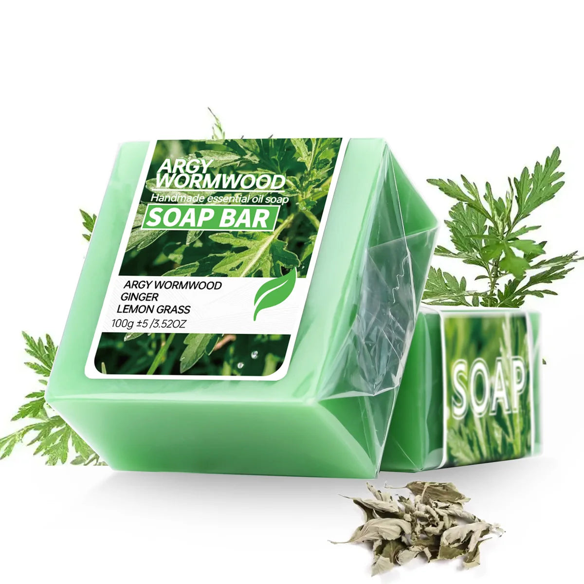 Wormwood herb essential oil soap, natural organic wormwood extract essence, facial cleansing soap, brighten skin color, nourish Halalzen