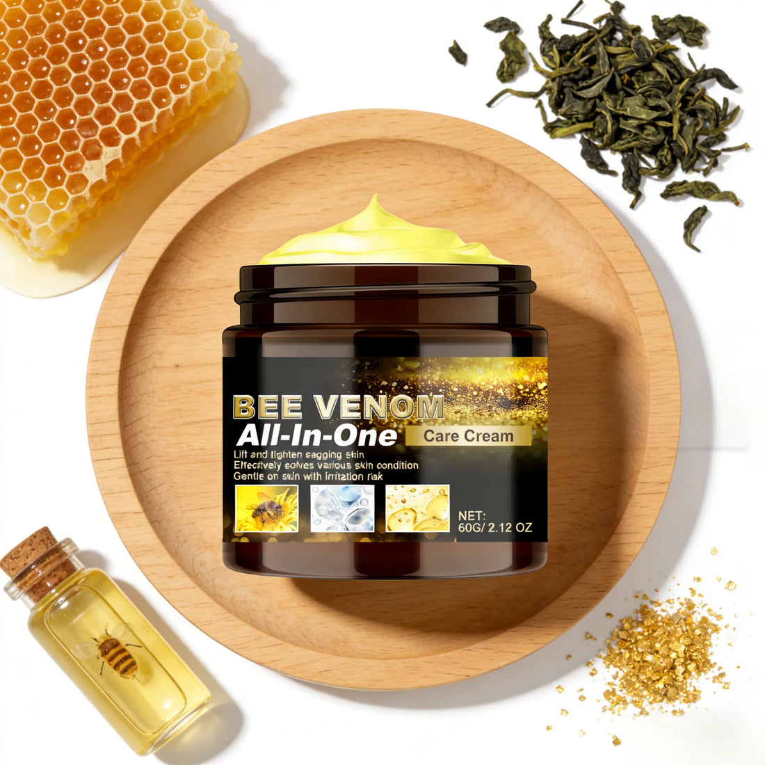 Bee Venom Wrinkle Removal Cream Tighten Skin Elasticity Enhancement Deep Hydration All in One Tea Tree Oil Body Moisturizer 60g