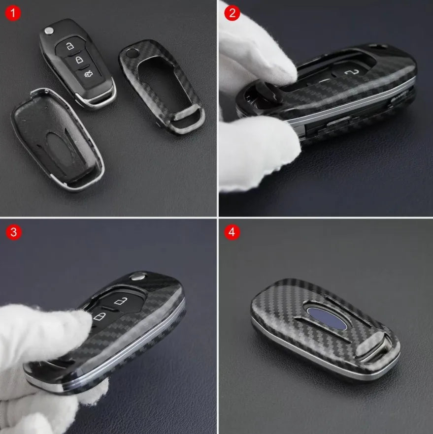Car Key Case Carbon Fiber Flip Key Shell Cover Fob Case For Ford Everest Ecosport F150 XL/XLT/STX F250 F350 F450 Ranger XL XLT