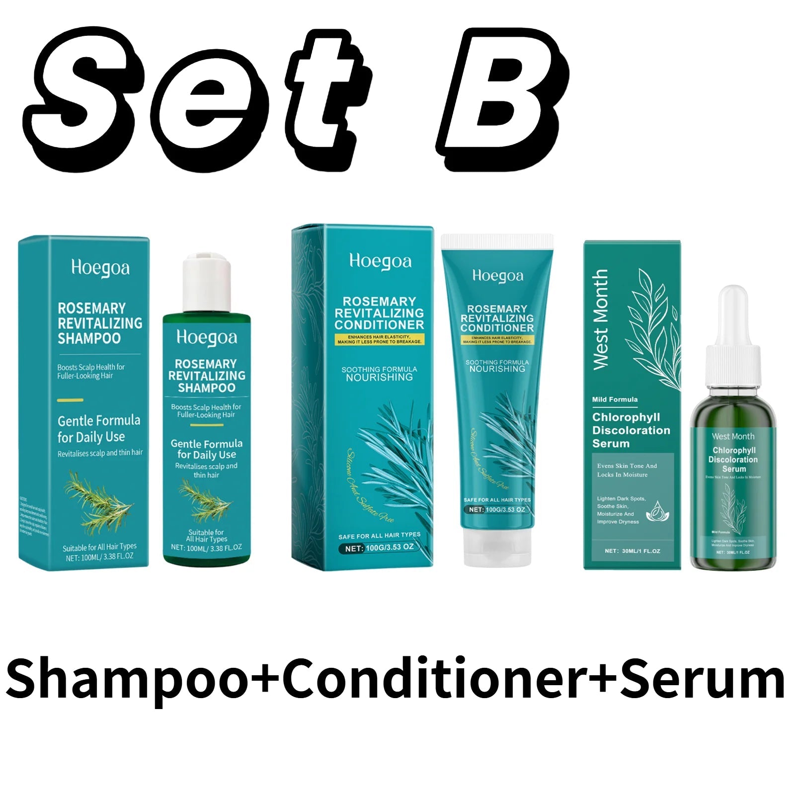 Organic Rosemary Hair Care Set Shampoo&Conditioner&Serum Nourish Strengthen Hair Roots Improve Dry Frizzy Hair Smooth Treatment Halalzen