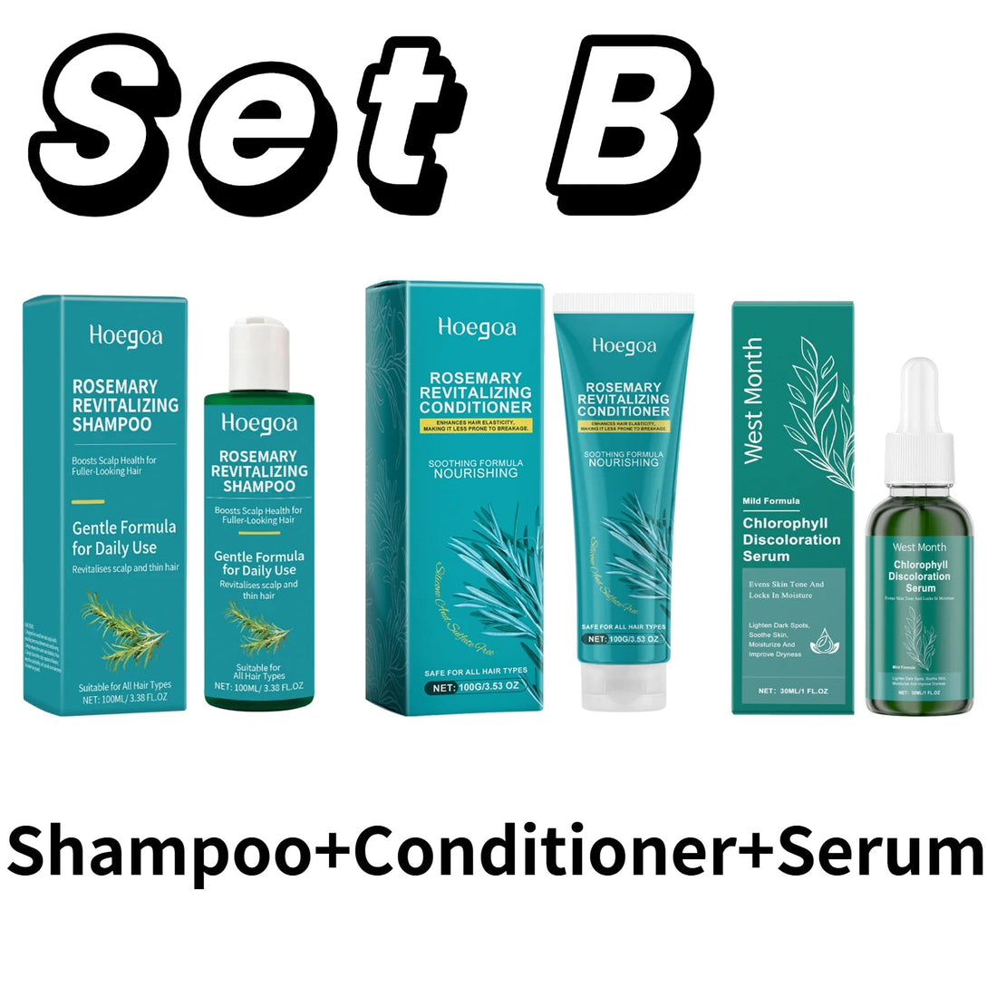 Organic Rosemary Hair Care Set Shampoo&Conditioner&Serum Nourish Strengthen Hair Roots Improve Dry Frizzy Hair Smooth Treatment Halalzen