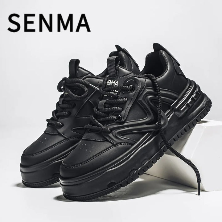 SENMA Comfortable Men's Shoes Street Fashion Art Board Shoes Thick Sole Low-Top Leather Casual Sneakers Tennis/Walking Sneakers