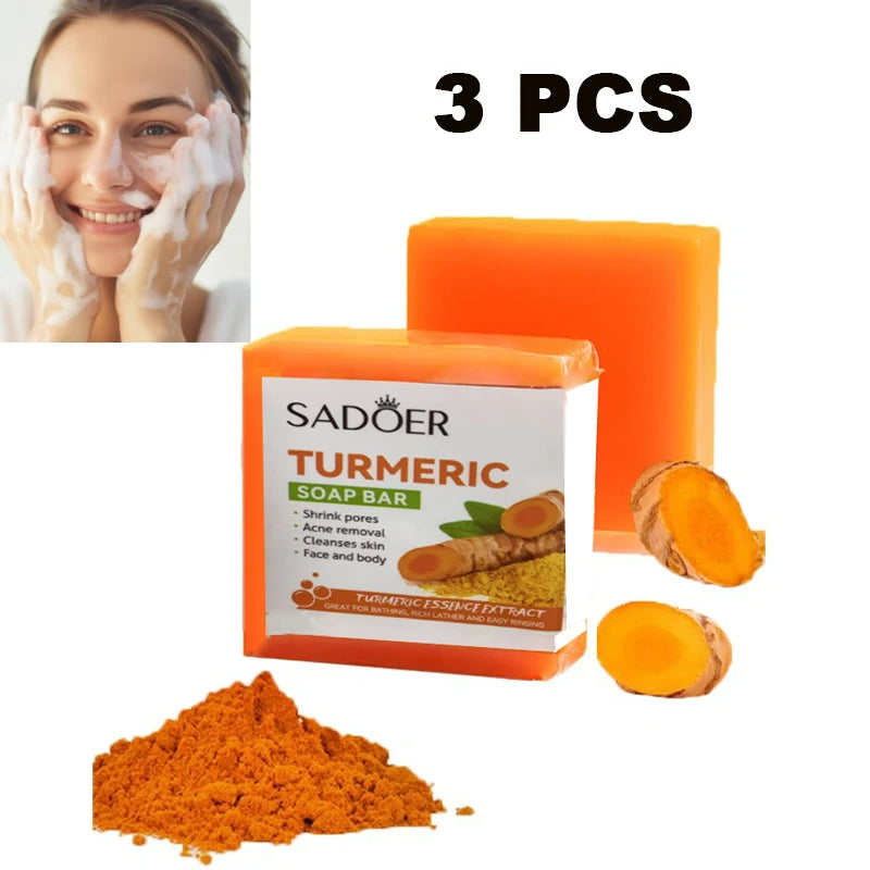 3 Pcs Handmade Turmeric Soap Set for Body Cleaning Lightening Dark Underarm Leg Skin Brightening Face Soap for Tender Skin Care Halalzen