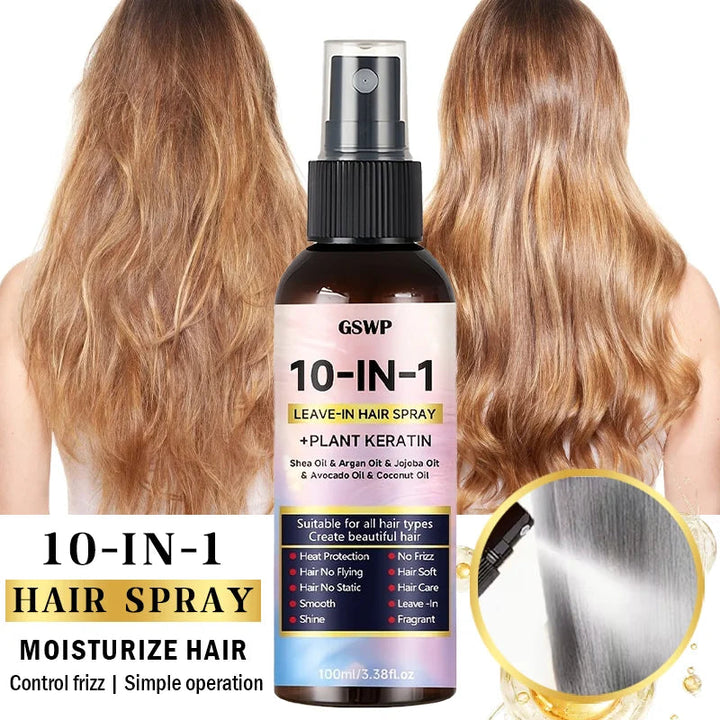 GSWP 10-in-1 Leave-in Hair Spray contains Moroccan argan oil and castor oil, providing heat protection and deep moisturization. Halalzen