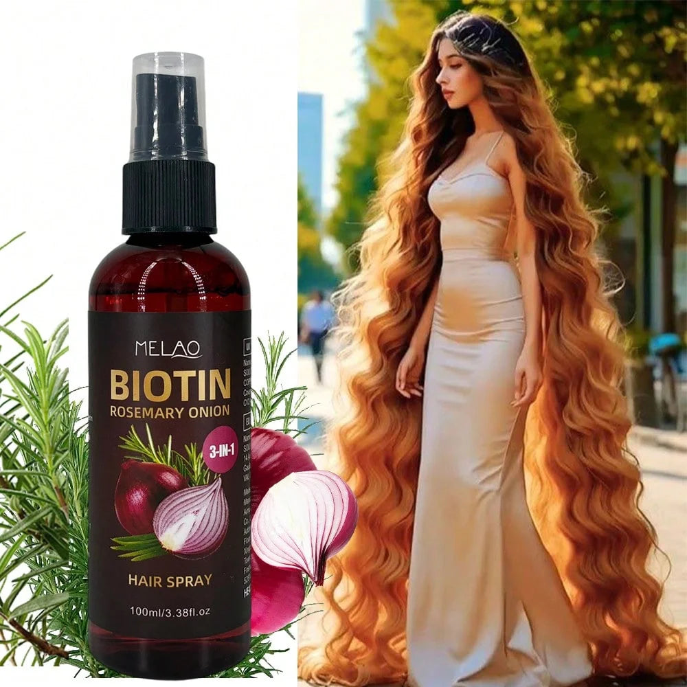 3 in 1 Biotin Rosemary Onion Hair Spray, MELAO Leave-In Conditioner & Detangler Spray, Tames Frizz, Adds Shine & Softness