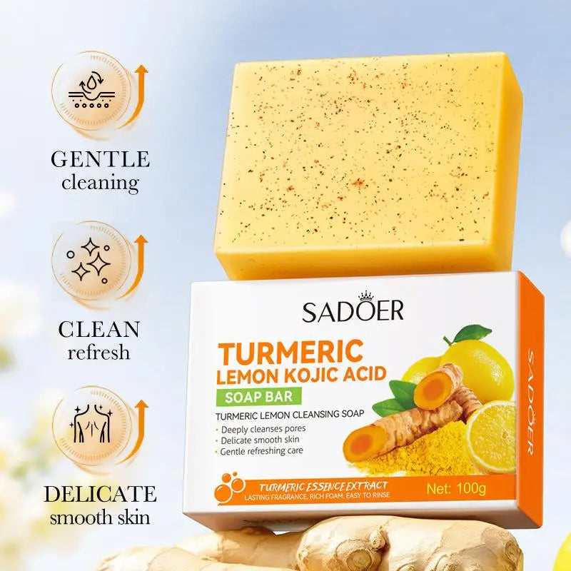 100g Kojic Acid Soap for Face, Turmeric Dark Spot Remover Soap Bar with Turmeric & Lemon & Hyaluronic Acid  Gentle Moisturising Halalzen