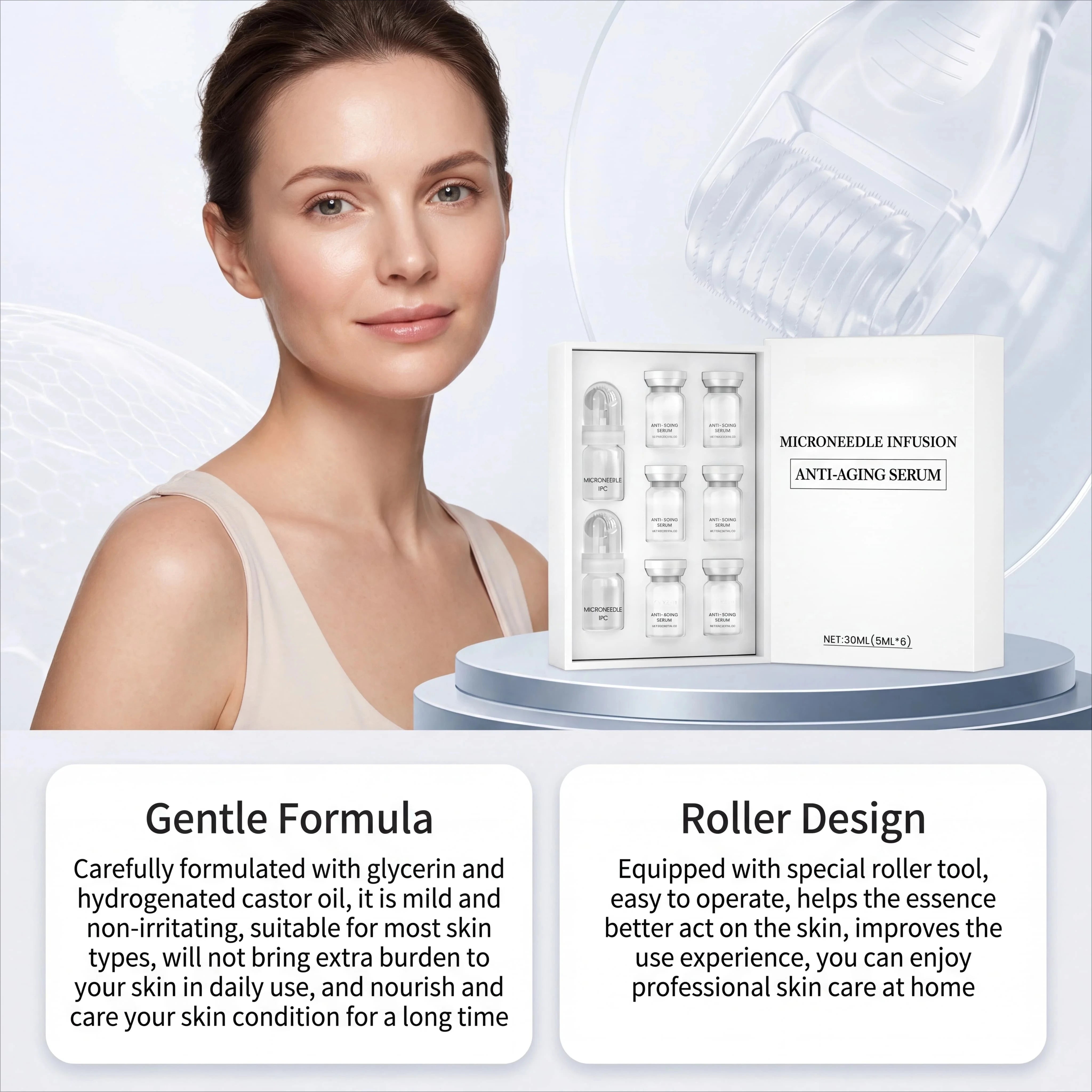 Korean Micro‑Molecule Anti‑Aging Serum Kit Collagen & Hyaluronic Acid Anti‑Wrinkle Firming Pore Refining Hydrating Facial Care