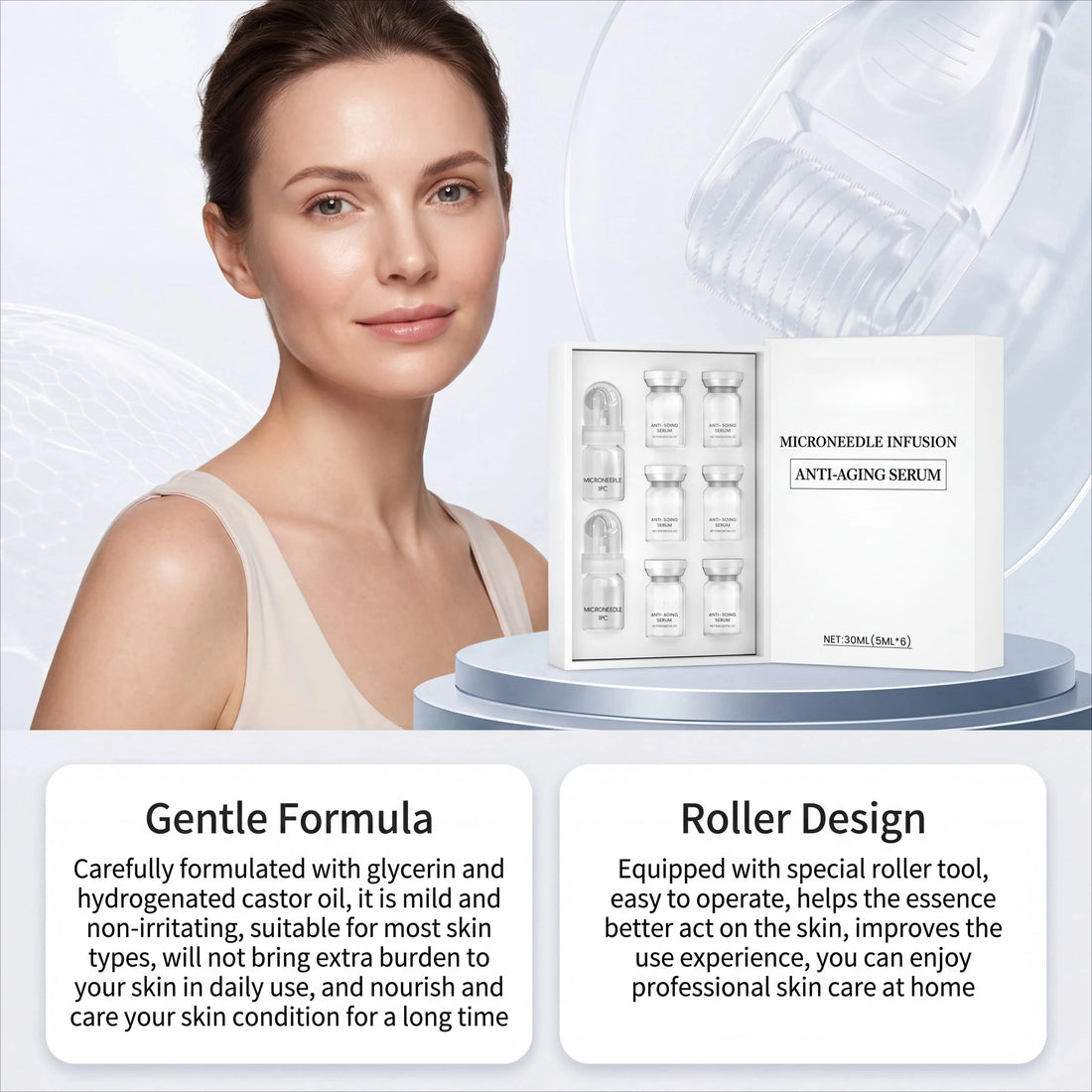 Korean Micro‑Molecule Anti‑Aging Serum Kit Collagen & Hyaluronic Acid Anti‑Wrinkle Firming Pore Refining Hydrating Facial Care