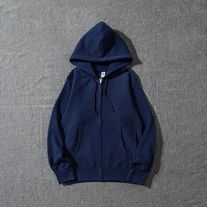Good Quality Zip Hooded Women Sweatshirt Navy Blue  Casual Street Wear Loose Spring Autumn Solid Color Hoodie