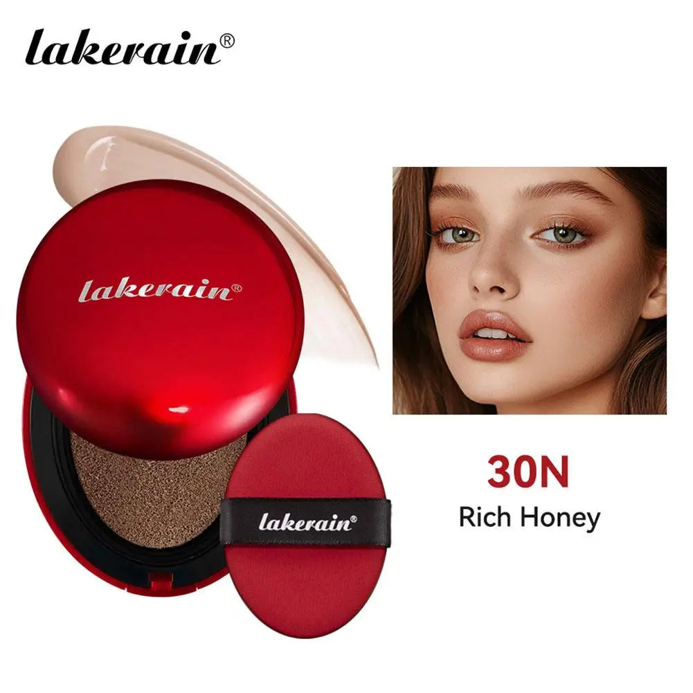 LAKERAIN 12 Color Air Cushion Foundation Red Shell Design Natural Coverage Formula Lightweight Breathable Makeup Base