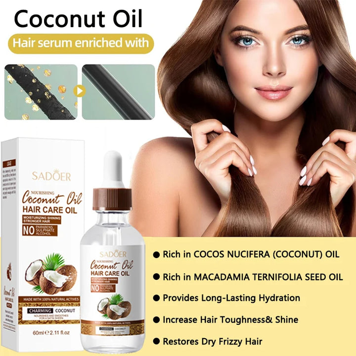 Coconut Oil Hair Oil, Nourishing Hair Conditioner, Improve Dry, Frizzy, Brittle Hair, Leave-In Conditioner
