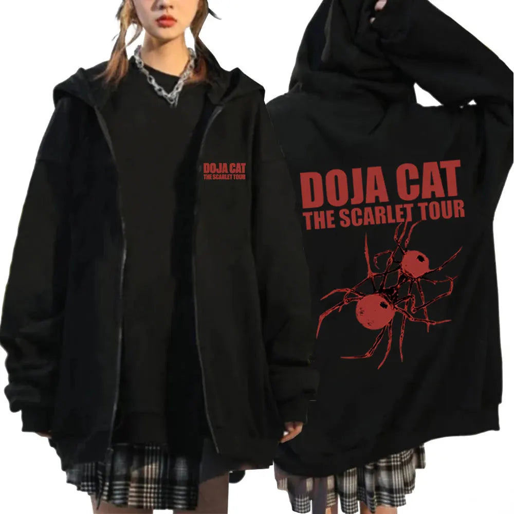 Doja Cat The Scarlet Tour Zipper Hoodies Men Women Fashion Harajuku Zip Up Hooded Sweatshirt Casual Oversized Pullover Fans Gift