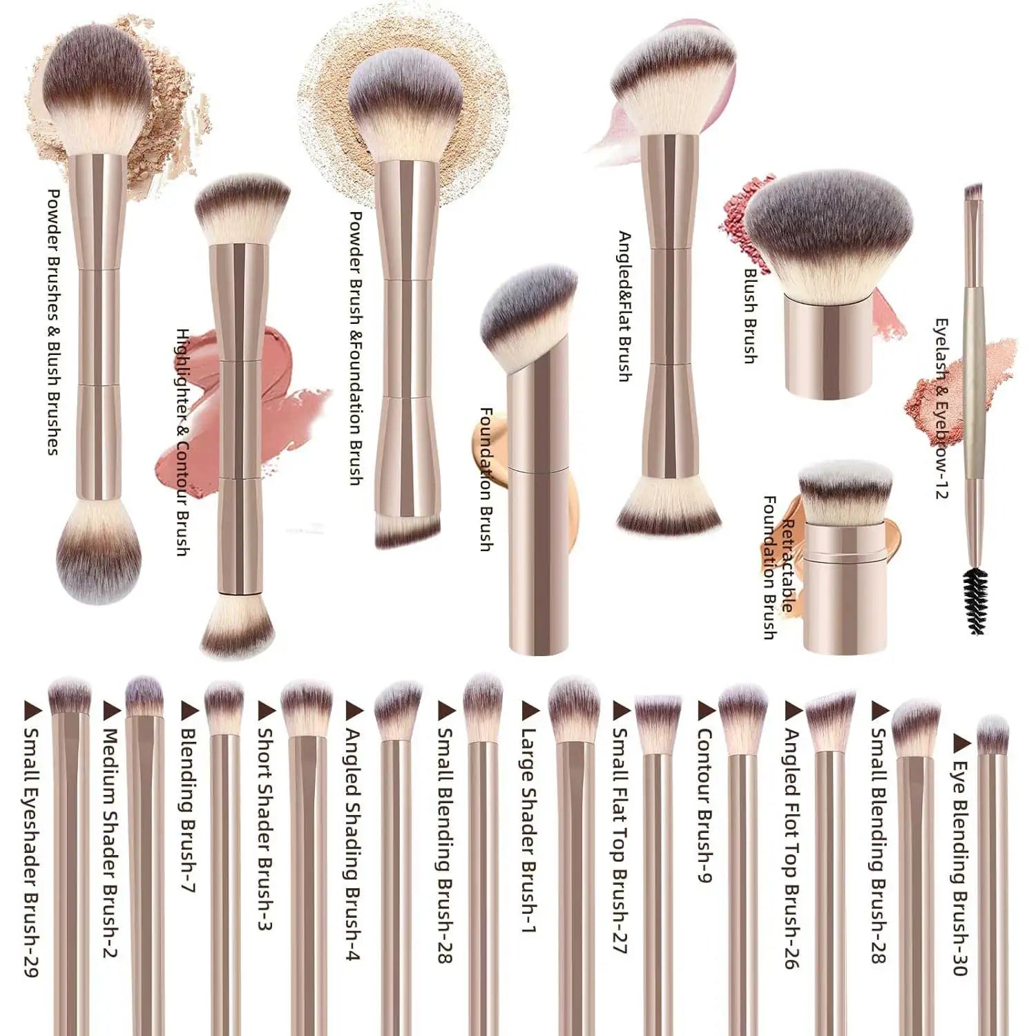 20pcs/set Pro Makeup Brushes Double Ended Foundation Concealers Blush Eye Shadows Brush for Liquid Cream Powder Blending Halalzen