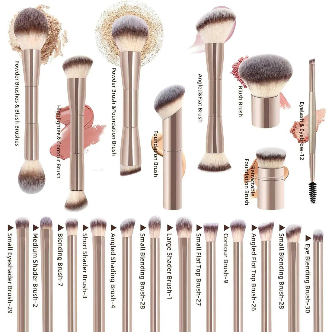 20pcs/set Pro Makeup Brushes Double Ended Foundation Concealers Blush Eye Shadows Brush for Liquid Cream Powder Blending Halalzen