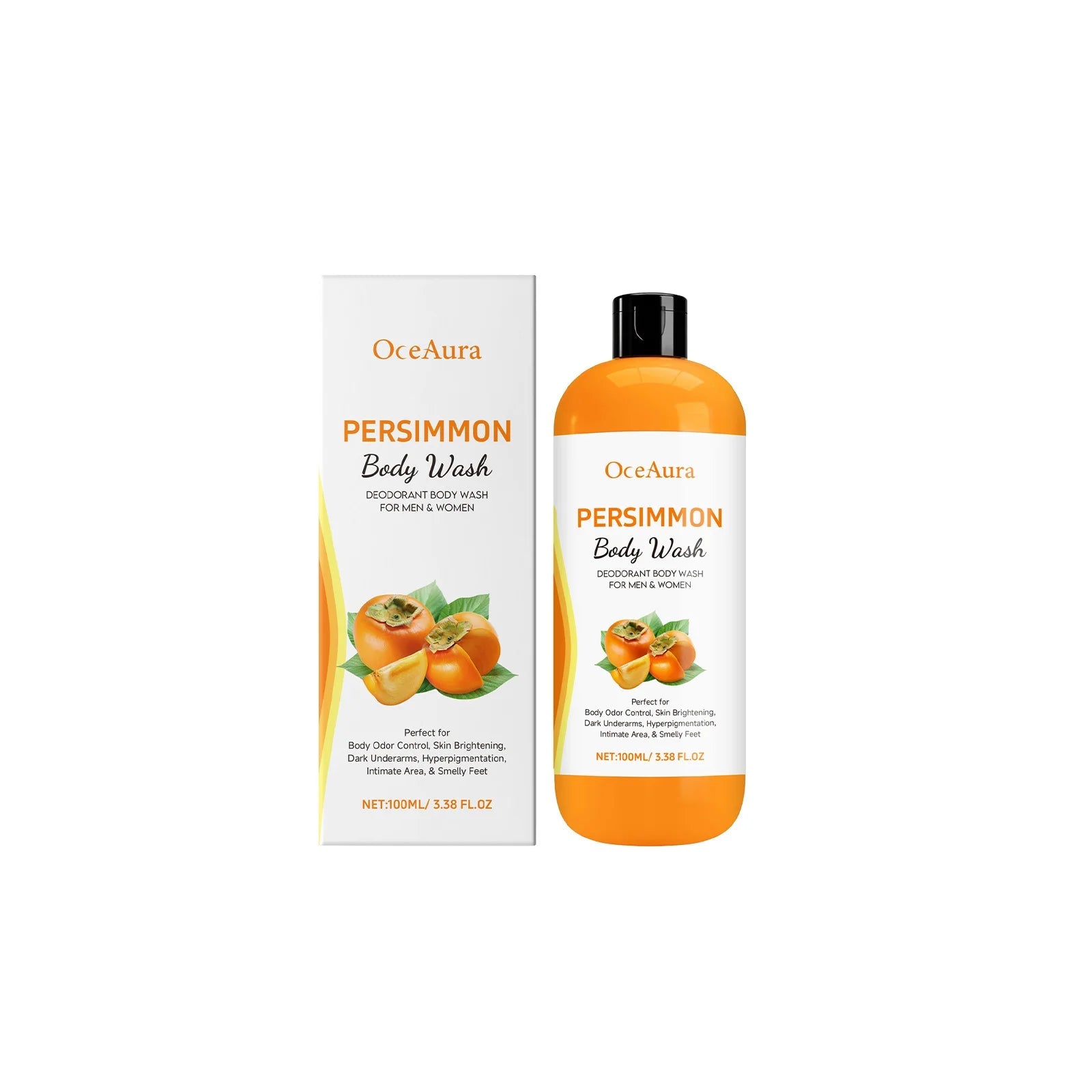 OceAura Persimmon Body Wash Moisturizing Skin Cleaning Smooth Soft Body Odor Remover Bath Products Exfoliating Shower Gel 100ml Halalzen