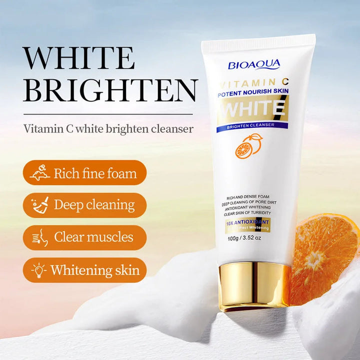 BIOAQUA Vitamin C Whitening Facial Cleanser Moisturizing Deep Cleansing Anti-aging Anti Wrinkle Face Wash Foam Cleaner Skin Care Halalzen