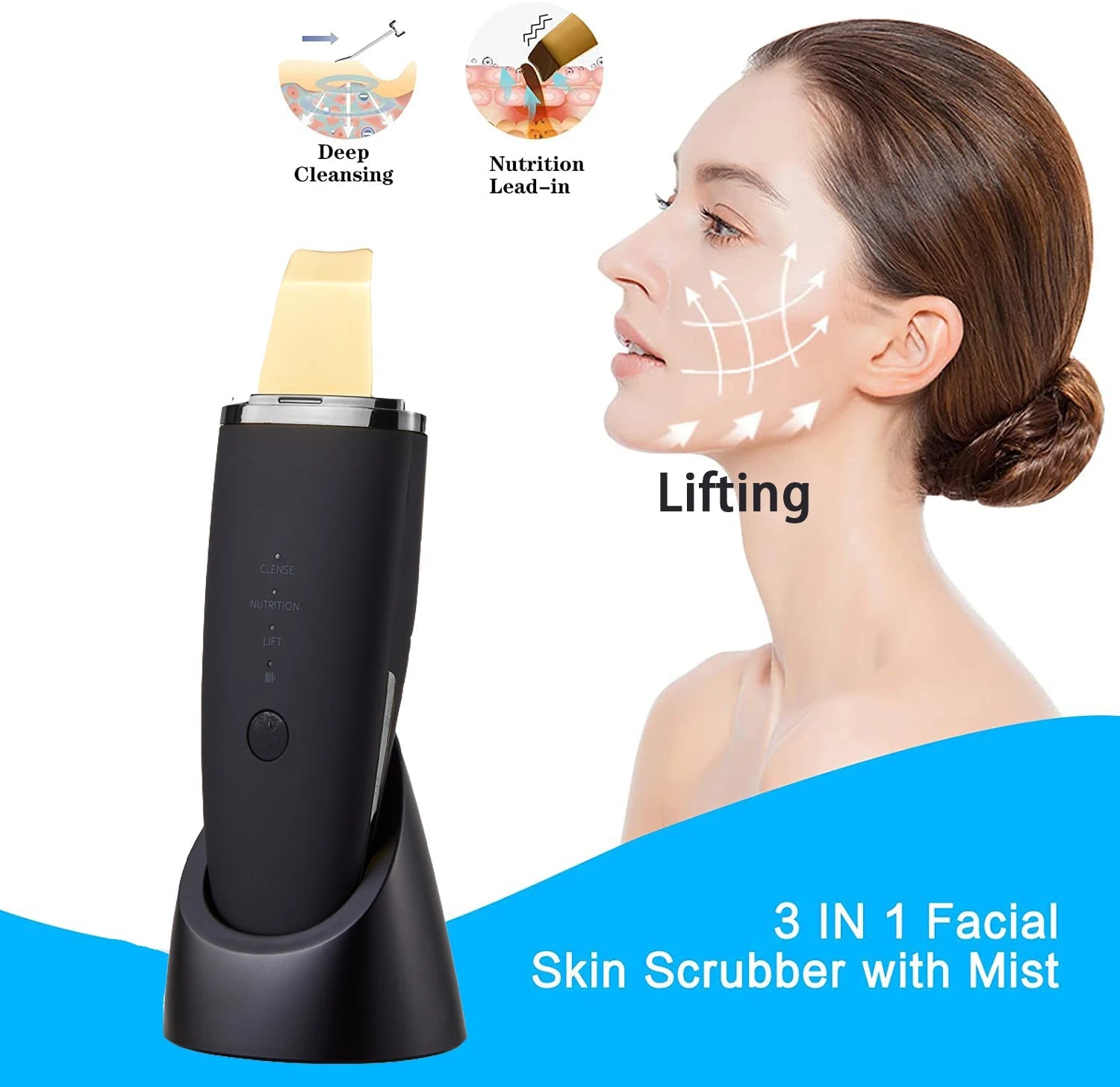 New Ultrasonic Skin Scrubber Vibration Face Spatula Blackhead Remover Shovel Clean Cavitation Peeling Facial Lifting EMS Machine Halalzen