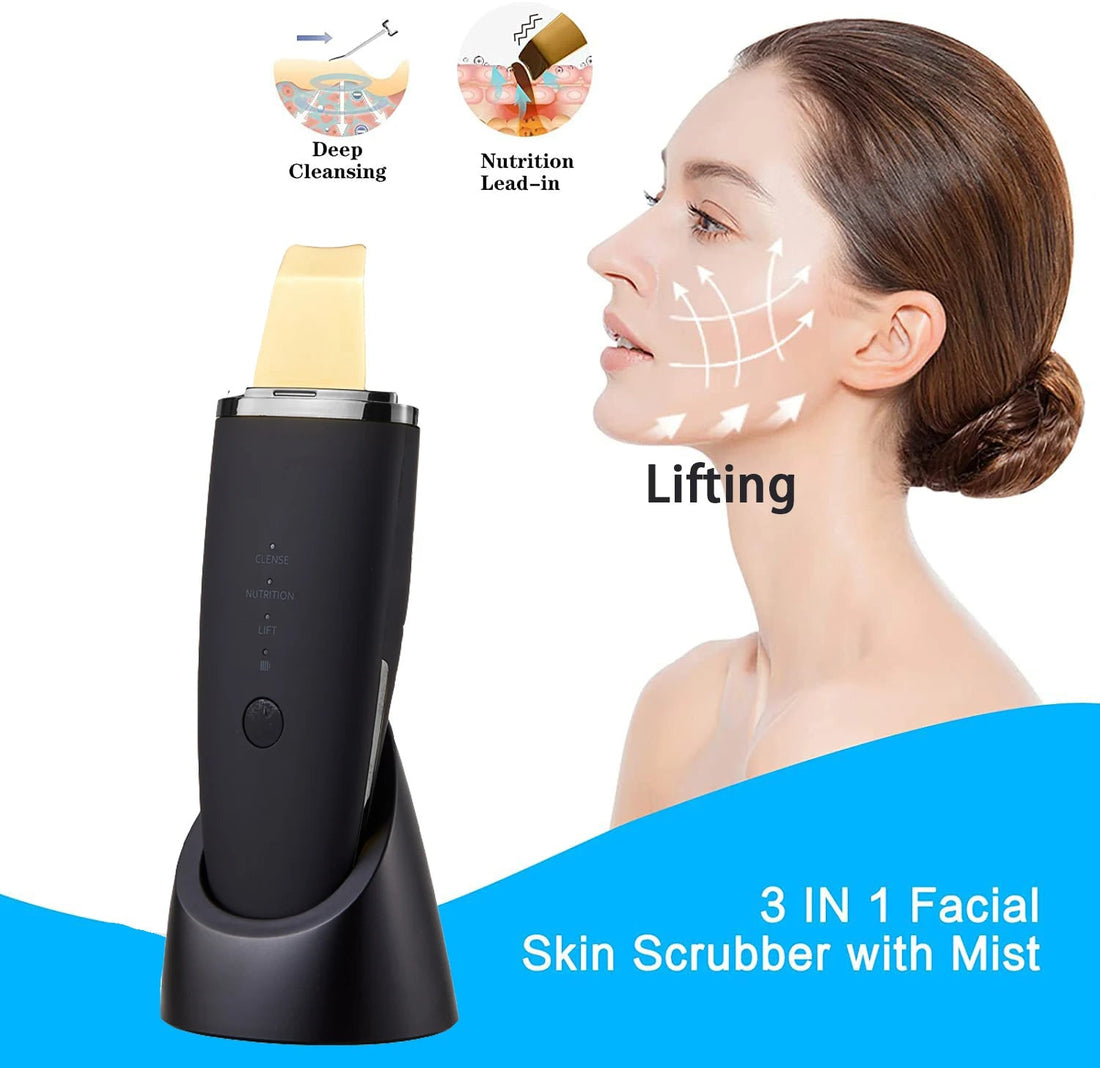 New Ultrasonic Skin Scrubber Vibration Face Spatula Blackhead Remover Shovel Clean Cavitation Peeling Facial Lifting EMS Machine Halalzen