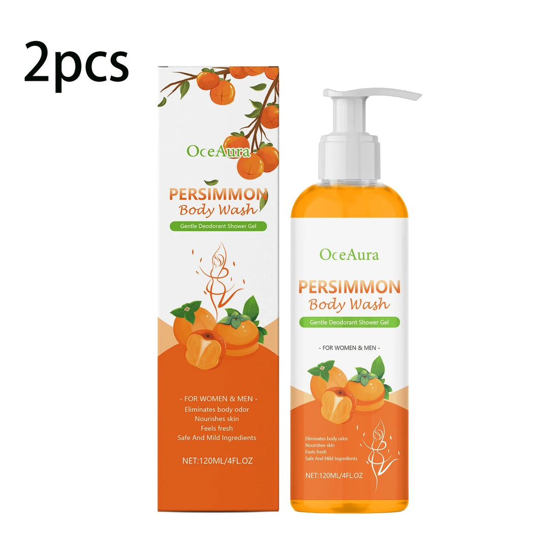 OCEAURA Persimmon Deodorizing Shower Gel Odor Remover Sweat Stains Body Cleaning Lasting Fragrance Smoothing Nourish Body Wash Halalzen