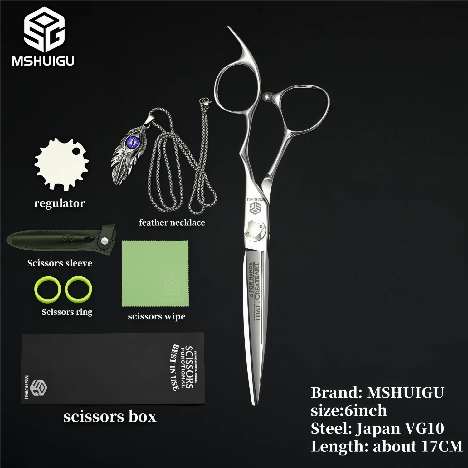 MSHUIGU 440C Professional Barber Scissors 6-7 Inch Laser Wire Serrated Blade Multi-Functional Thinning Hair Shears for Salon Too