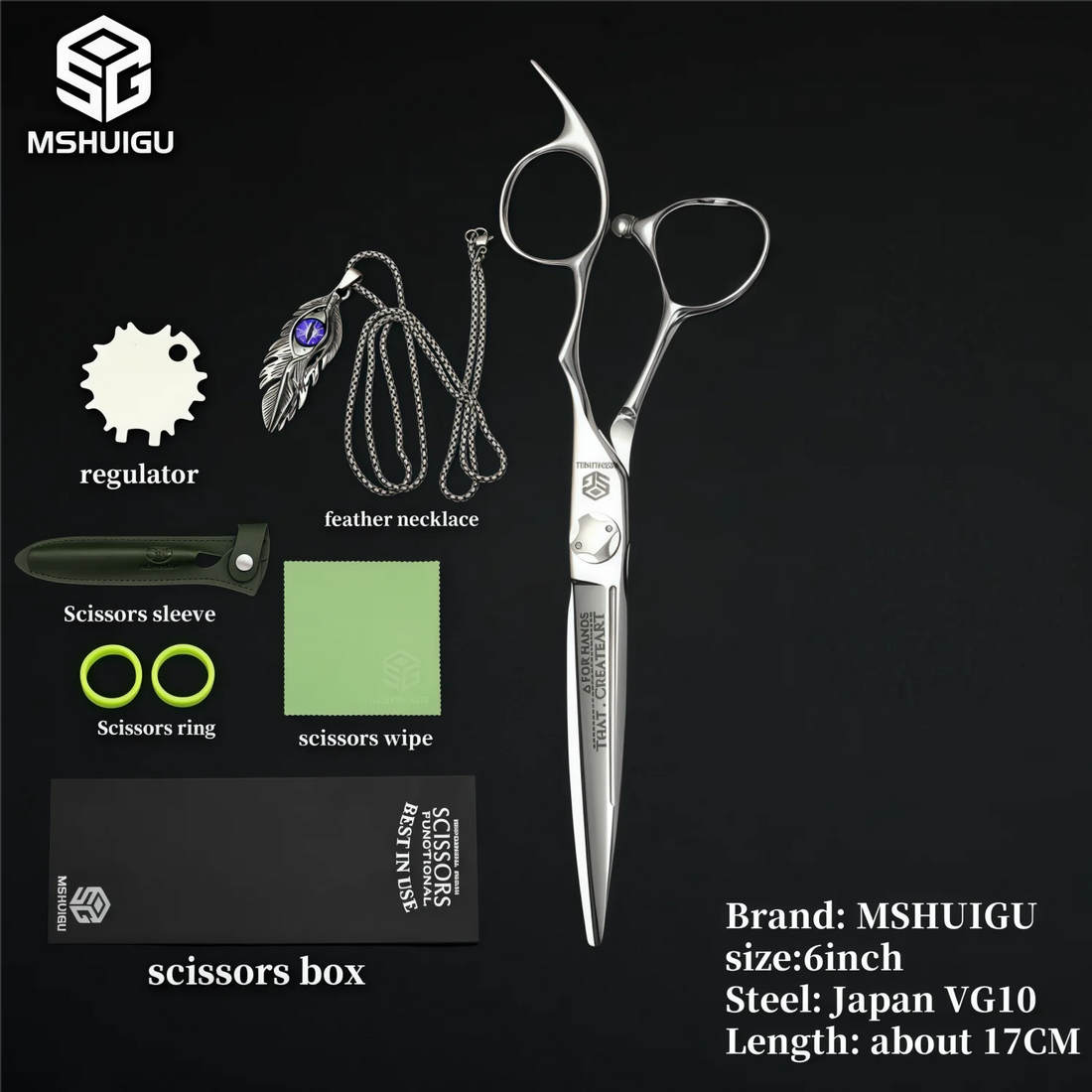 MSHUIGU 440C Professional Barber Scissors 6-7 Inch Laser Wire Serrated Blade Multi-Functional Thinning Hair Shears for Salon Too