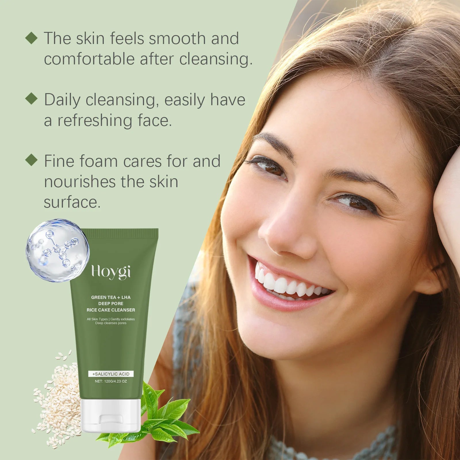Green Tea Salicylic Acid Facial Cleanser Cleansing Pore Refining Hydrating Blackhead Removal Oil Control Non-Drying Face Wash Halalzen