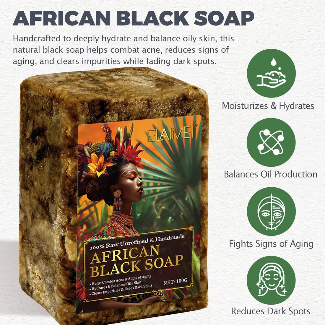 Raw African Black Soap for Oily Skin, Dark Spots  Pure & Natural Ingredients - Organic  Face and Body Wash Soap Halalzen