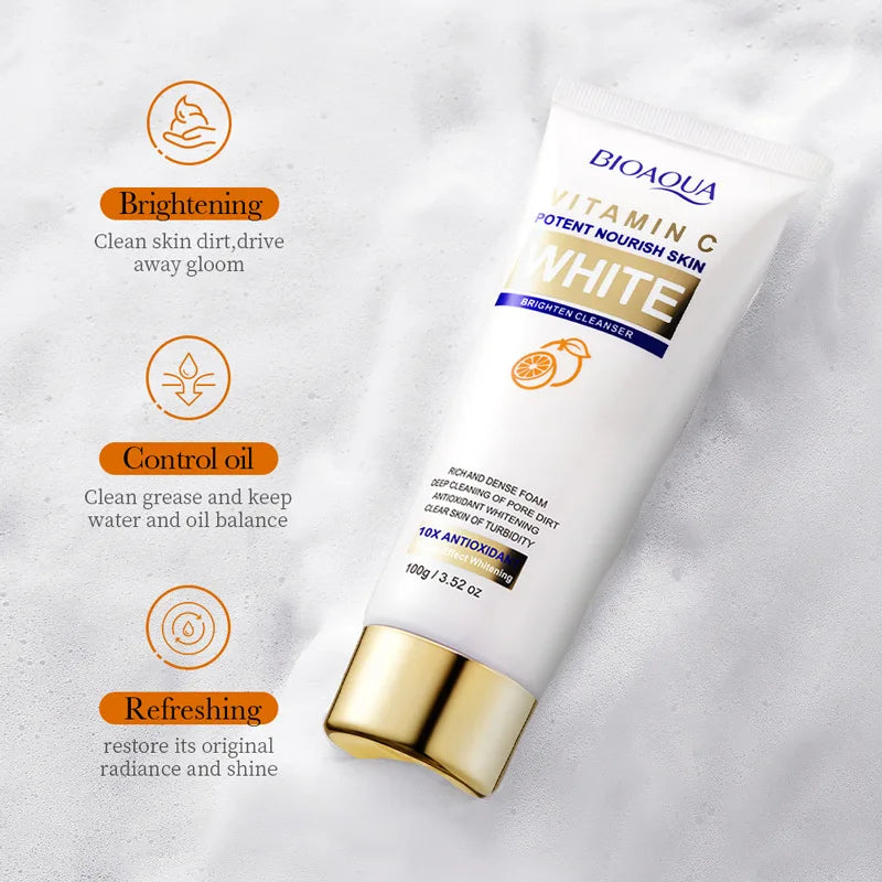 BIOAQUA Vitamin C Whitening Facial Cleanser Moisturizing Deep Cleansing Anti-aging Anti Wrinkle Face Wash Foam Cleaner Skin Care Halalzen
