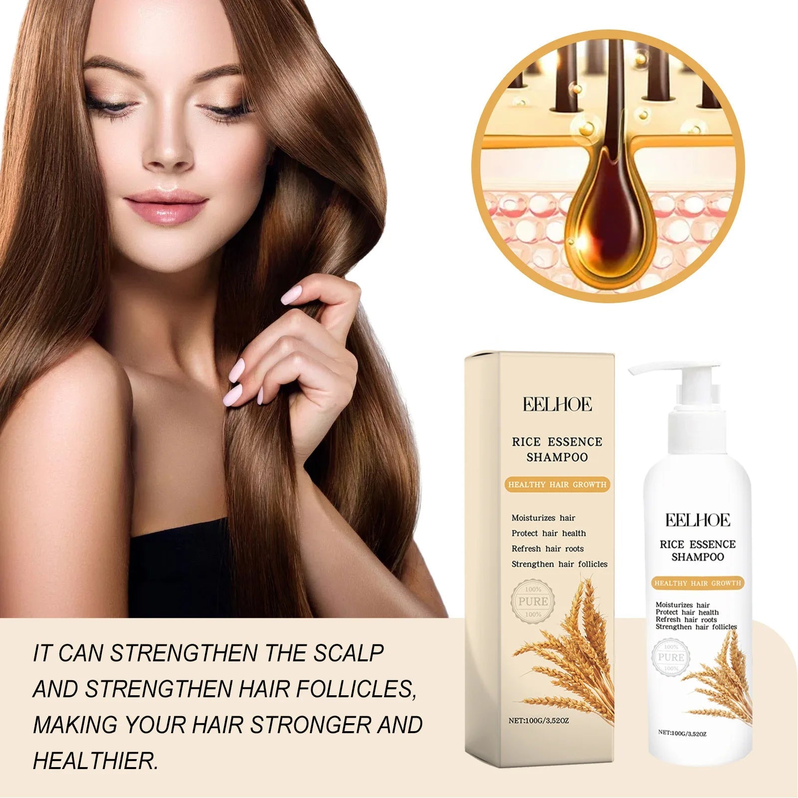 Rice Shampoo and Conditioner for Hair Growth Moisturizing Scalp Deep Cleansing to Strengthen Hair Oil of Rosemary Shampoo 100g Halalzen