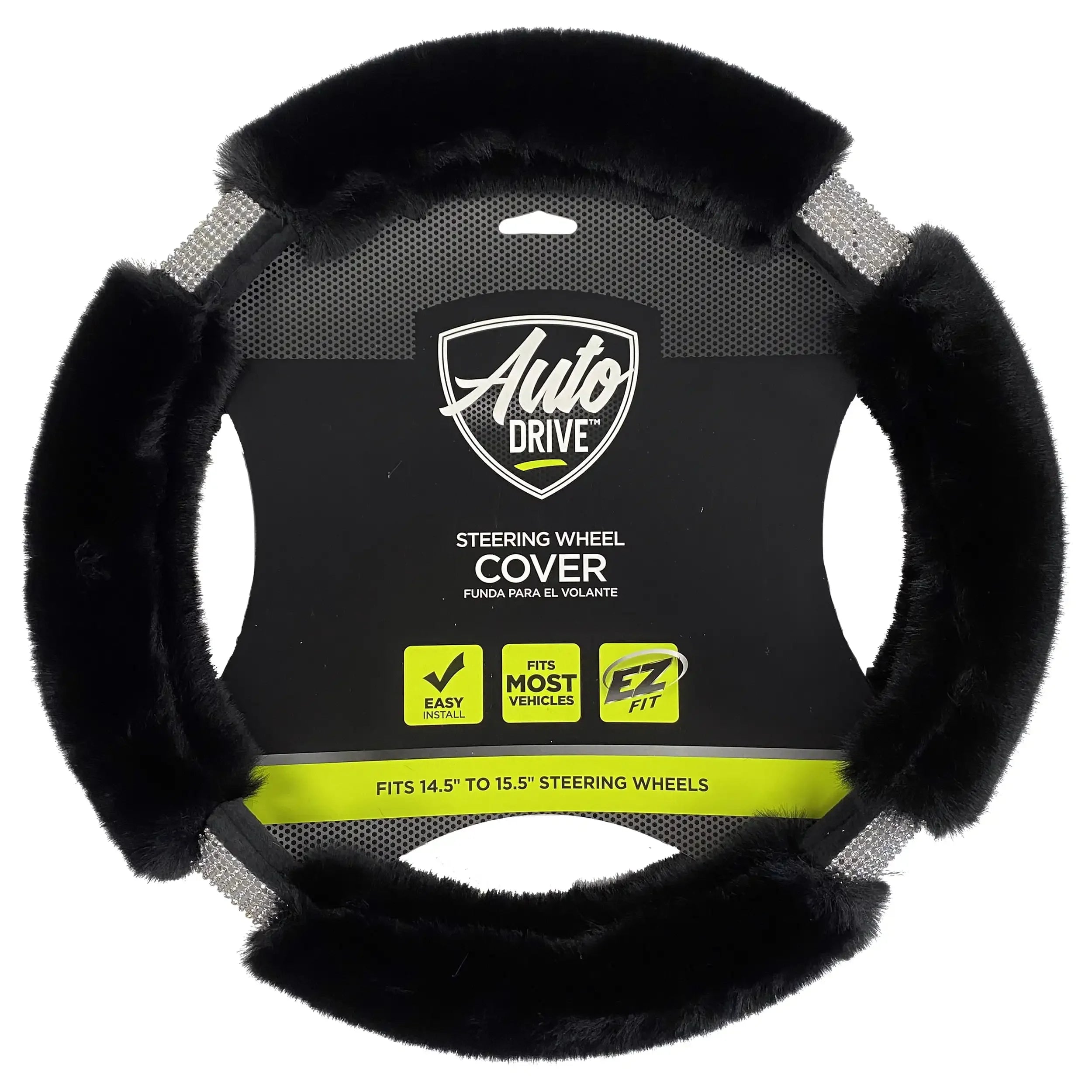 Black Fluffy Bling Steering Wheel Cover, 1.08 lbs,Fit-to-Fit,All-Season Comfort