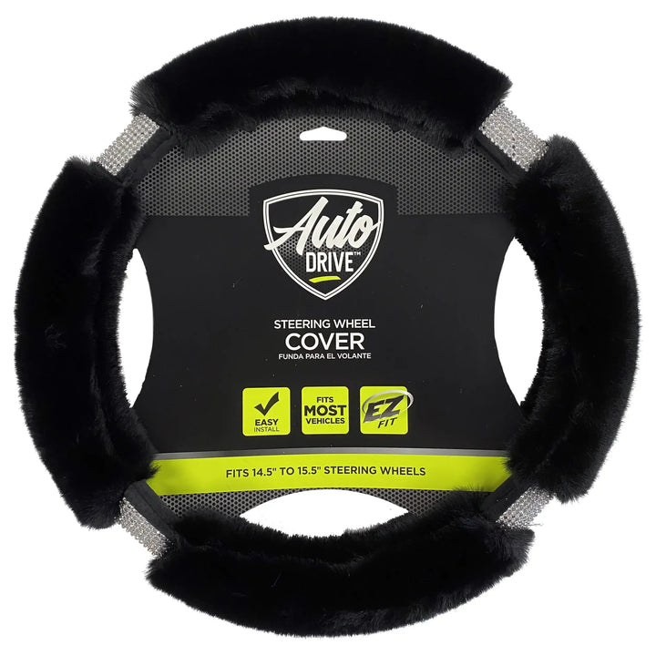 Black Fluffy Bling Steering Wheel Cover, 1.08 lbs,Fit-to-Fit,All-Season Comfort
