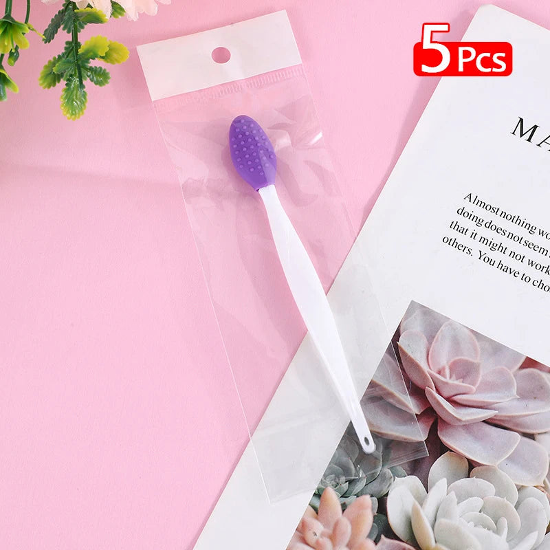 5 Pcs Lip Scrub Brush Silicone Brush Tool Double Sided Mini Exfoliating Brush Exfoliating Lip Brush Lip Scrub Tool for Dark Lips Halalzen
