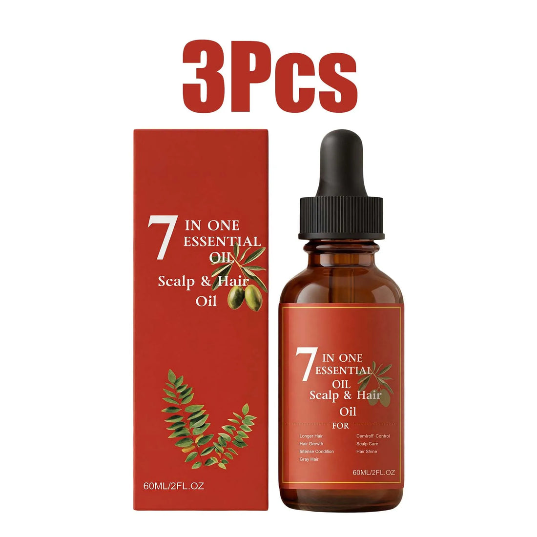 7-in-1 Hair Essential Oil 60ml Rosemary Olive Castor Oil Blend for Dry Scalp Hydration Shine Strong Roots Gray Hair Care