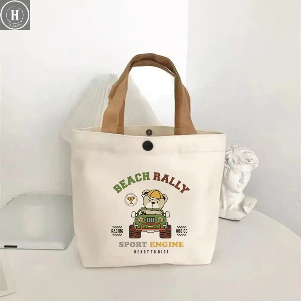 Canvas Bag Small Versatile Handbag Female Student Lunch Box Bag Simple Tote Bag Office Worker Lunch Bag Shopping Bag HALALZEN