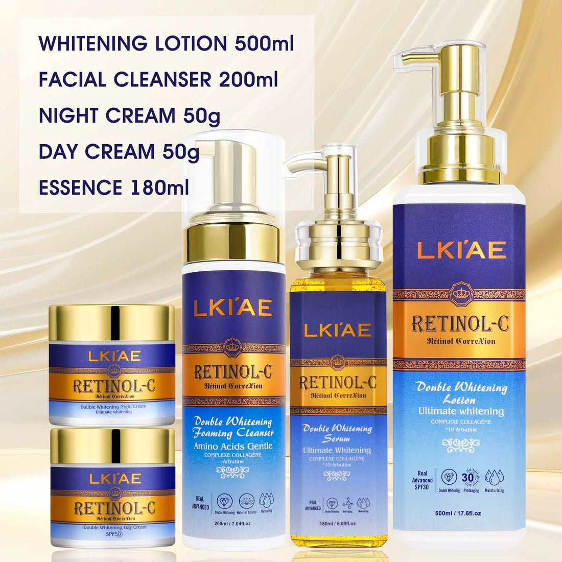 LKIAE Advanced Retinol Double Whitening Skin Care Set, Deeply Moisturizing, Clean Skin, Reduce Wrinkles, Stains, Dark Spots Halalzen