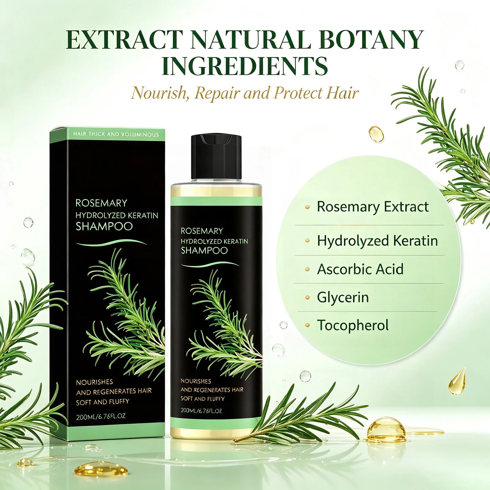 Rosemary Hair Growth Shampoo/Conditioner/Essential Oil Hydrolyzed Keratin natural extract of rosemary Nourishes Regenerates Hair