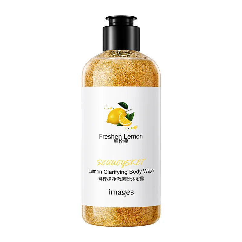 300ml Lemon Scrub Shower Gel, Alcohol-Free, Non-Greasy, Formaldehyde-Free, Rich in Citric Acid, Vitamin E, and Hyaluronic Acid, Suitable for All Light Beige Skin Types, with a Fresh Scent, Featuring Moisturizing, Nourishing, Halalzen
