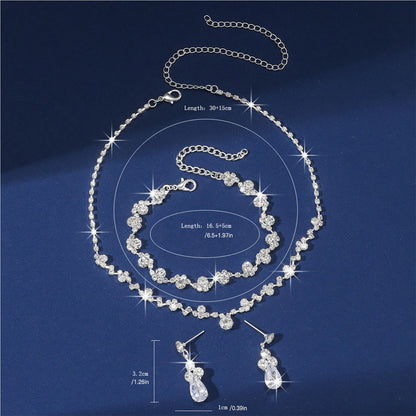 Women's Hanging Necklace Earrings Bracelet Set Sparkling Full Rhinestones Ornaments Set for Bridesmaid Wedding Masquerade MIAO