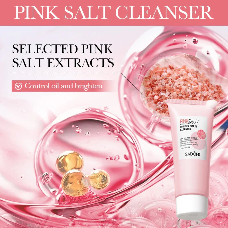 SADOER Himalayan Pink Salt Facial Cleanser Deep Cleansing Moisturizing Face Wash Foam Cleanser Face Cleansing Skin Care Halalzen