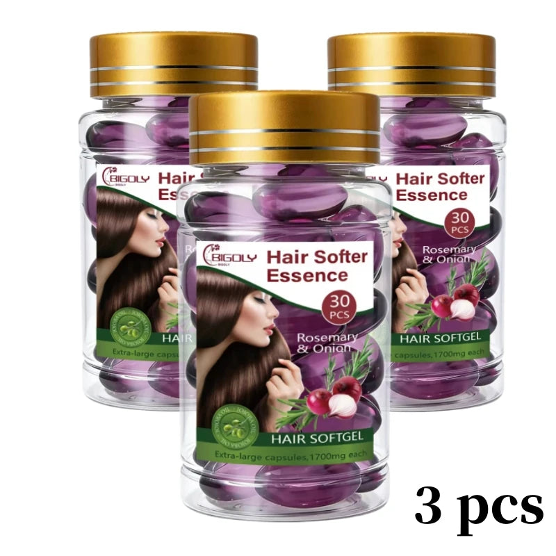 Lost Fragrance & Onion Hair Care Essential Oil, 30 Capsules/Bottle, Nourishes and Softens Hair Strands, Makes Rough and Dry Hair Stronger and More Shiny