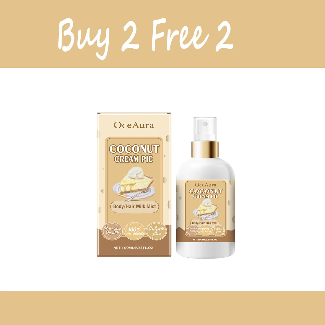 OceAura 100ml Body Moisturizing Spray (Coconut Cream) Moisturizing Refreshing Whole Body Hair Treatment Spray